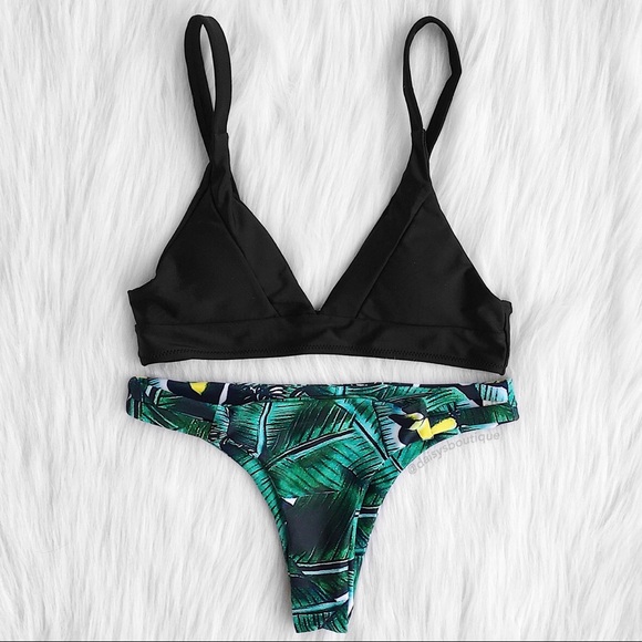 Daisys Boutique Other - ❤️SALE❤️ black & green tropical cheeky bikini set